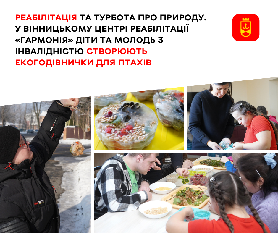 Реабілітація та турбота про природу. У Вінницькому центрі реабілітації «Гармонія» діти та молодь з інвалідністю створюють екогодівнички для птахів